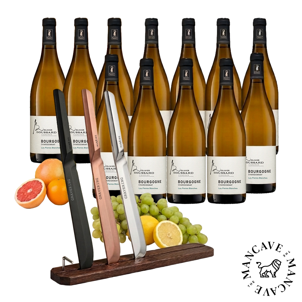 12 fl. Boussard Bourgogne Chardonnay Les Pierres Blanches 2025 + GRATIS Royal Champagnesabel (inkl. GRATIS gravering)