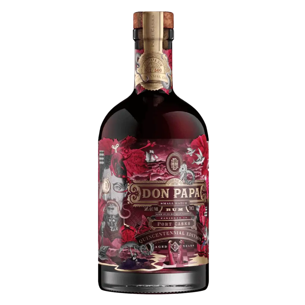 Don Papa Port Cask Quincentennial Edition – en sjælden og eksklusiv rom i en detaljeret flaske, skabt for at fejre 500-året for jordens første omsejling. Perfekt til samlere og entusiaster.