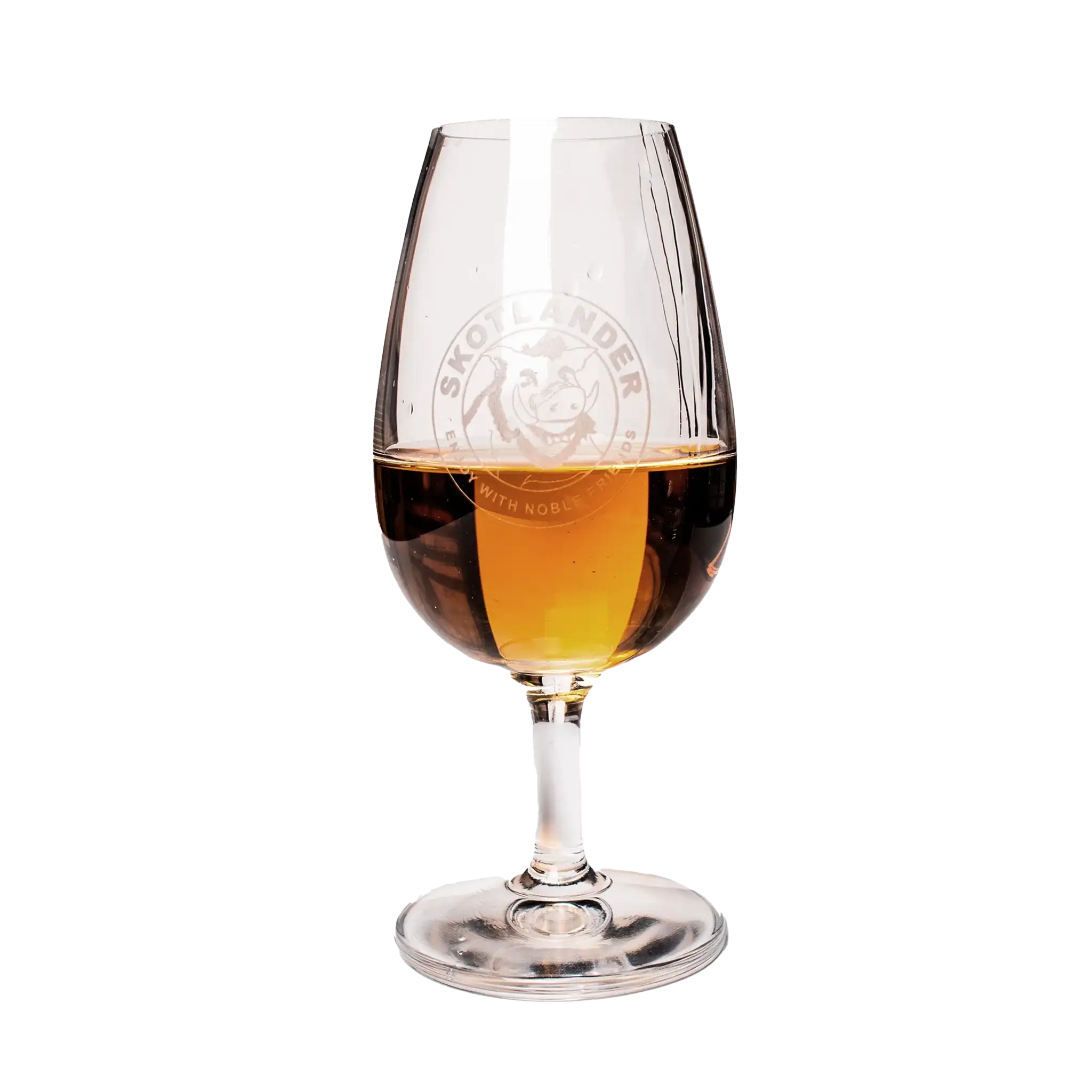 Skotlander Romglas – elegant tulipanformet glas i krystal, optimeret til at forstærke aroma og smag af rom. Perfekt til enhver romelsker.