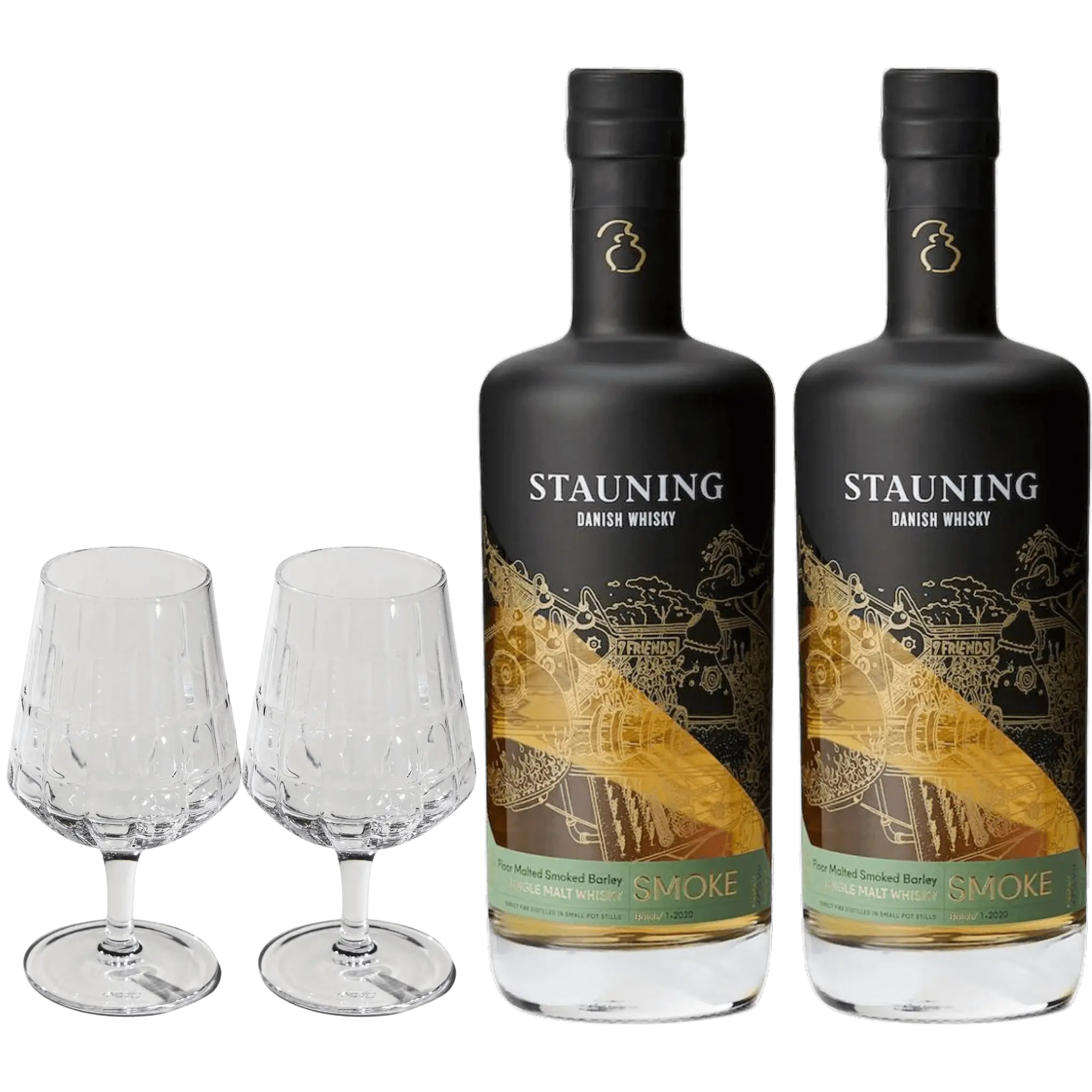 2 Flasker Stauning Smoke + 2 The Bullet Whiskyglas fra The Mancave
