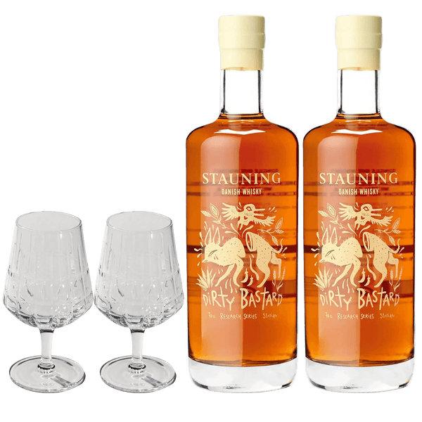 Ultimativ Whiskyoplevelse: 2x Stauning Dirty Bastard + 2x The Bullet Whiskyglas