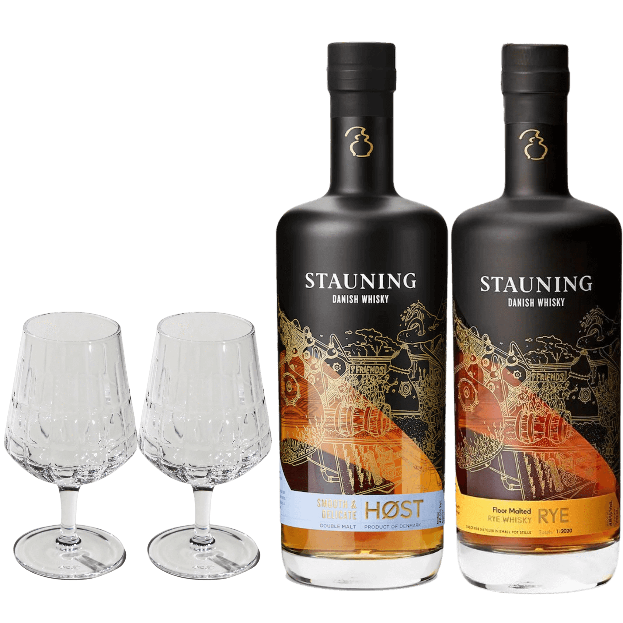 Smagen af dansk håndværk: Stauning Høst & Rye med 2 klassiske whiskyglas
