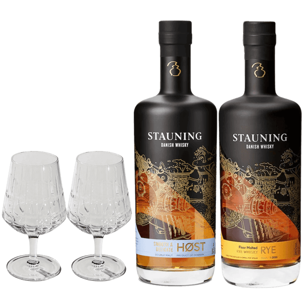 Smagen af dansk håndværk: Stauning Høst & Rye med 2 klassiske whiskyglas