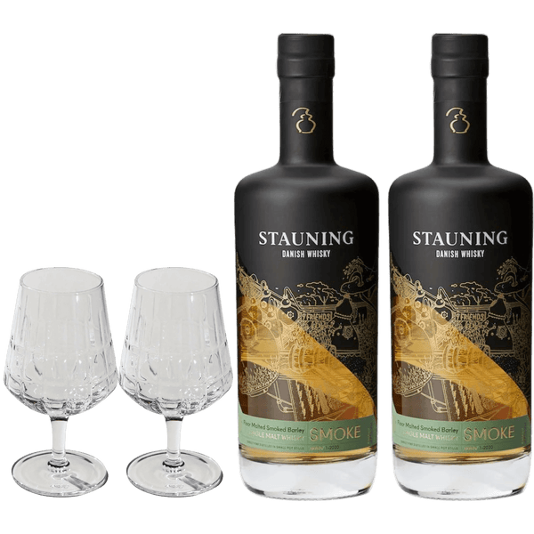 En røget dansk whiskyoplevelse i gaveklar stil: Stauning Smoke + The Bullet glas