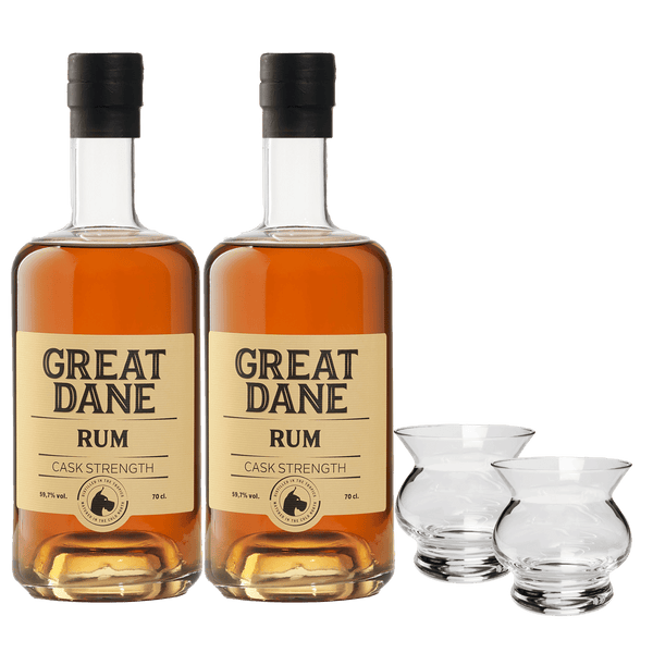 Great Dane Cask Strength Rum Pakke – 2 Flasker + 2 NEAT Romglas