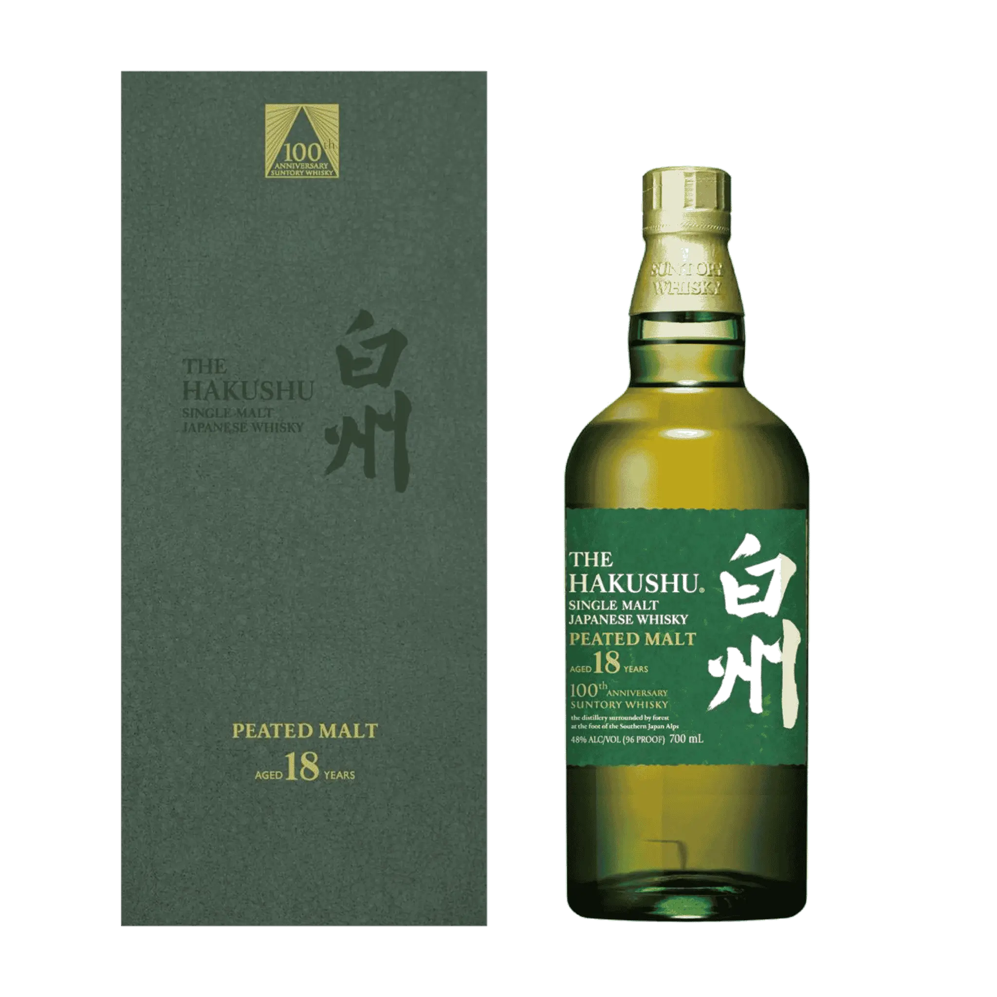 Oplev Hakushu 18 Years Old 100th Anniversary Edition – en eksklusiv japansk peated malt whisky med friske citrusnoter, delikat røg og lang finish. En sjælden samlerflaske for whiskyelskere.