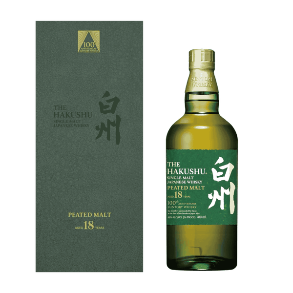 Oplev Hakushu 18 Years Old 100th Anniversary Edition – en eksklusiv japansk peated malt whisky med friske citrusnoter, delikat røg og lang finish. En sjælden samlerflaske for whiskyelskere.