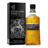 Highland Park Viking Heart 15 Years Old – lys gylden whisky med frugtige noter, vaniljesødme og lynghonningrøg, præsenteret i en smuk flaske.