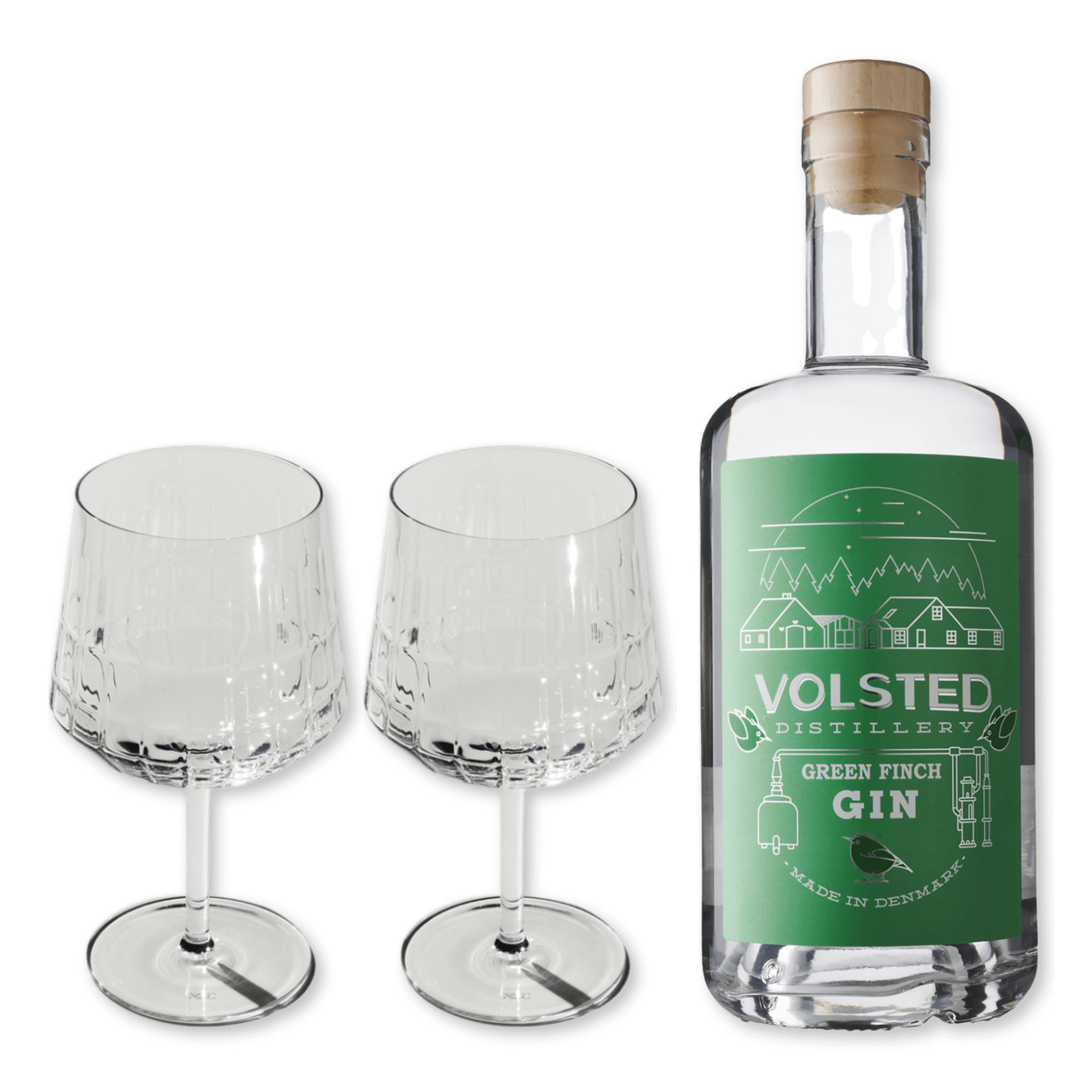 Volsted Green Finch Gin + 2 Stk The Blend Gin Glass