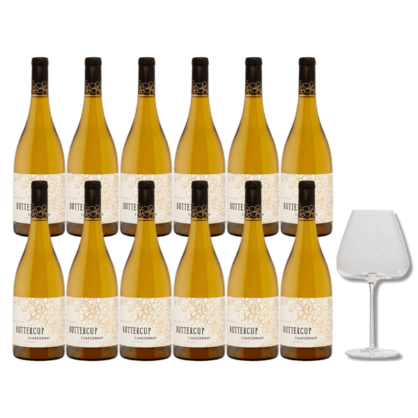 12 Stk Buttercup Chardonnay + 1 Bourgogneglas