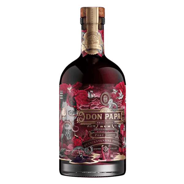 Don Papa Port Cask Quincentennial Edition – en sjælden og eksklusiv rom i en detaljeret flaske, skabt for at fejre 500-året for jordens første omsejling. Perfekt til samlere og entusiaster.