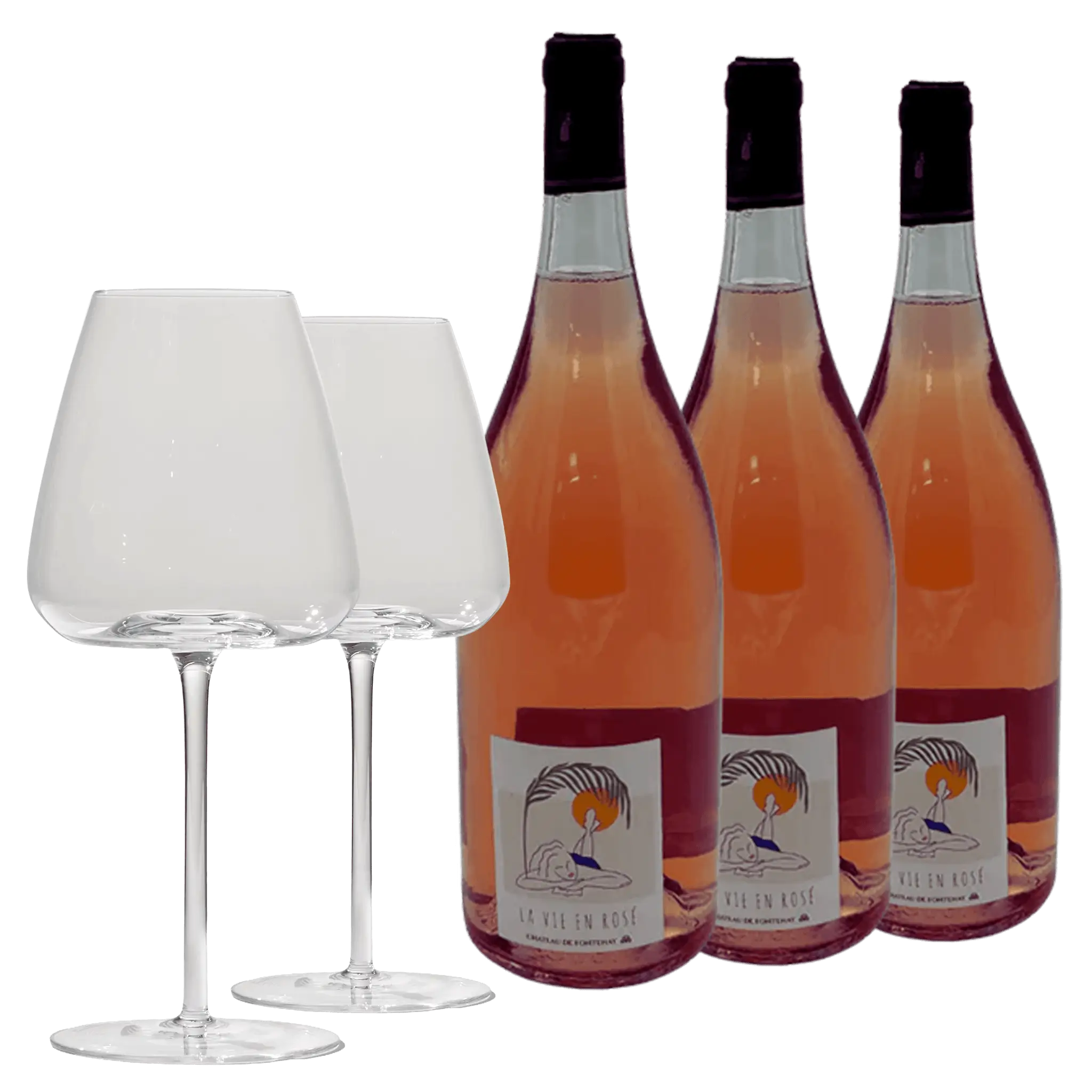 3 fl. La Vie en Rosé Magnum (1,5 L) + 2 stk. Brilliant Blanco Glas
