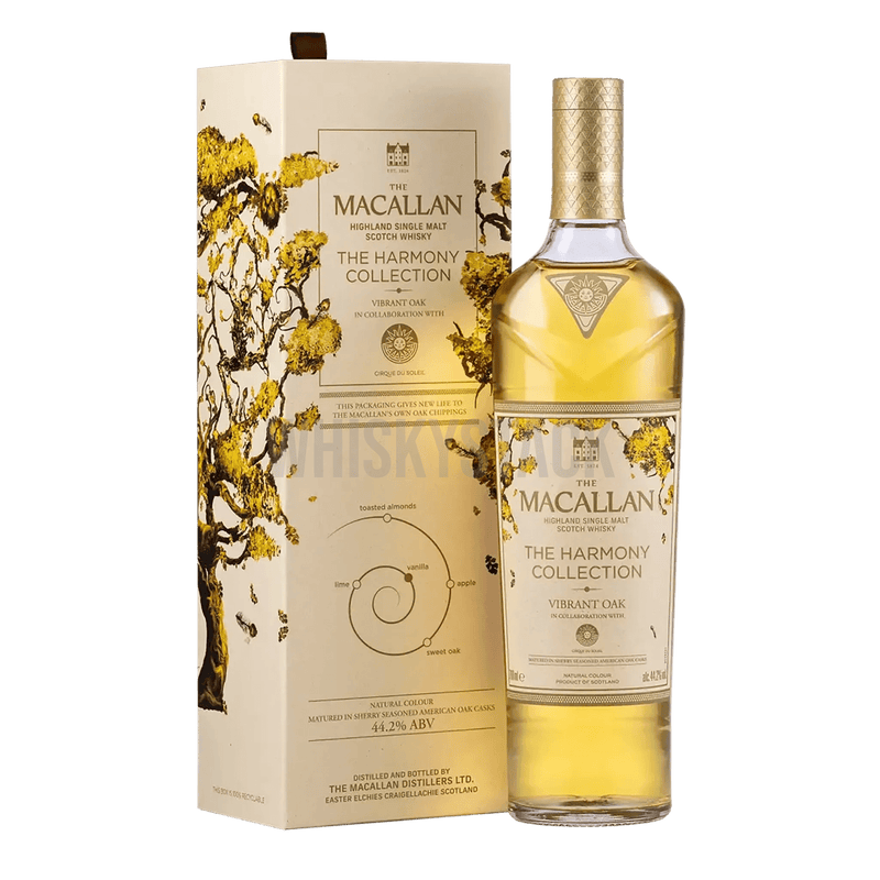 The Macallan Harmony Collection - Vibrant Oak whiskyflaske, en eksklusiv single malt med noter af frugt, vanilje og krydderier, lagret i egetræsfade.