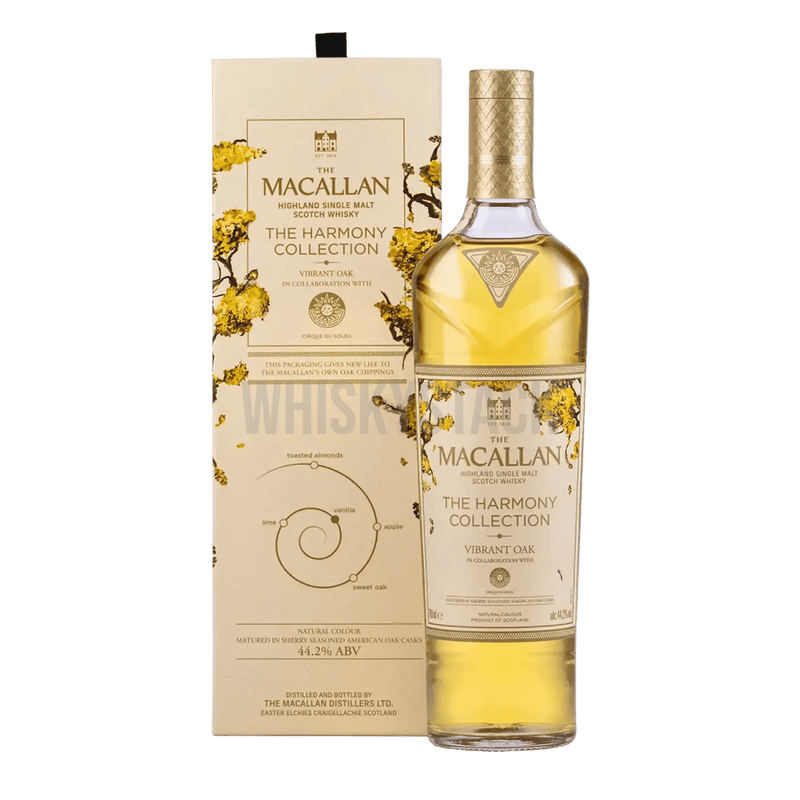 The Macallan Harmony Collection - Vibrant Oak whiskyflaske, en eksklusiv single malt med noter af frugt, vanilje og krydderier, lagret i egetræsfade.