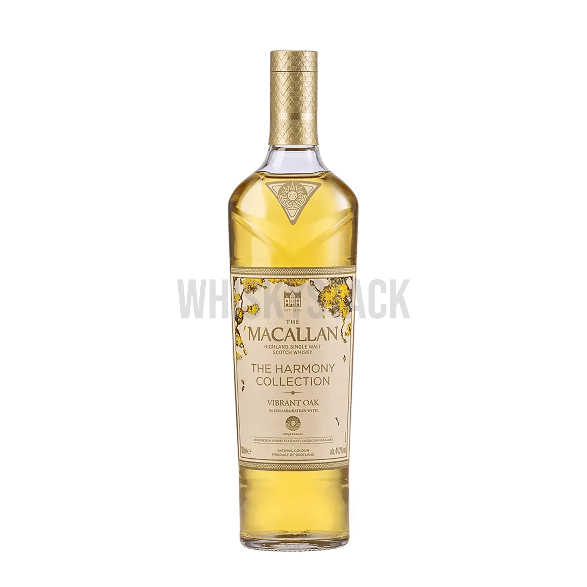 The Macallan Harmony Collection - Vibrant Oak whiskyflaske, en eksklusiv single malt med noter af frugt, vanilje og krydderier, lagret i egetræsfade.