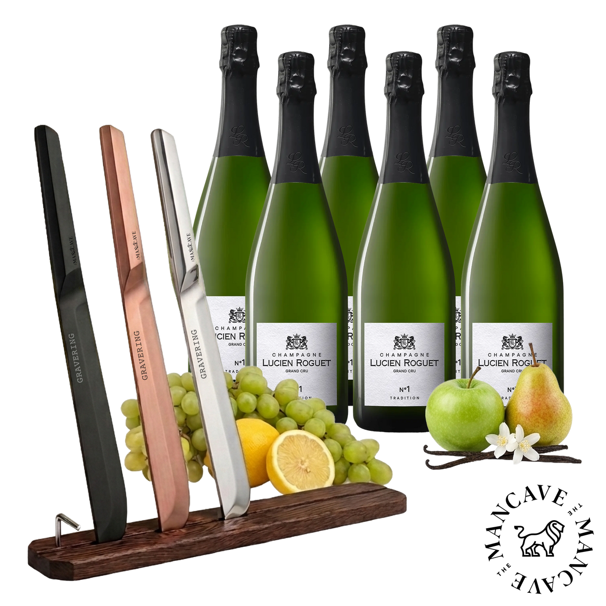 6 btl. Lucien Roguet Grand Cru Champagne No. 1 Tradition + FREE Royal Champagne Saber