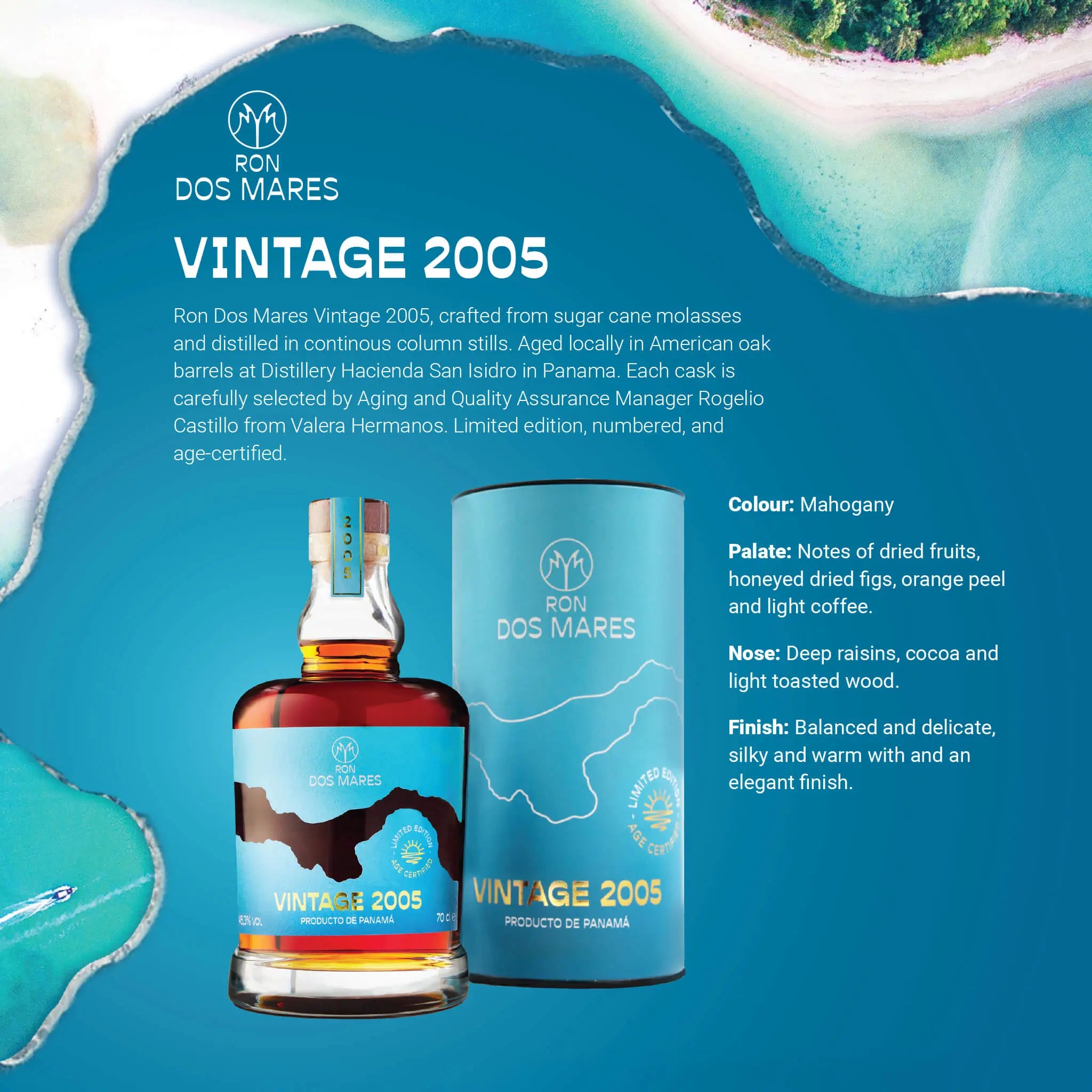 Ron Dos Mares Vintage 2005 Vintage Limited Edition 19 År Panama Rom Specs