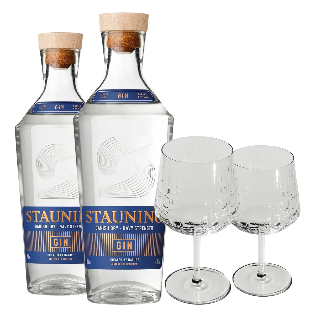 2 fl. Stauning Navy Strength Gin + 2 stk. GRATIS The Mancave Blend Gin Glas