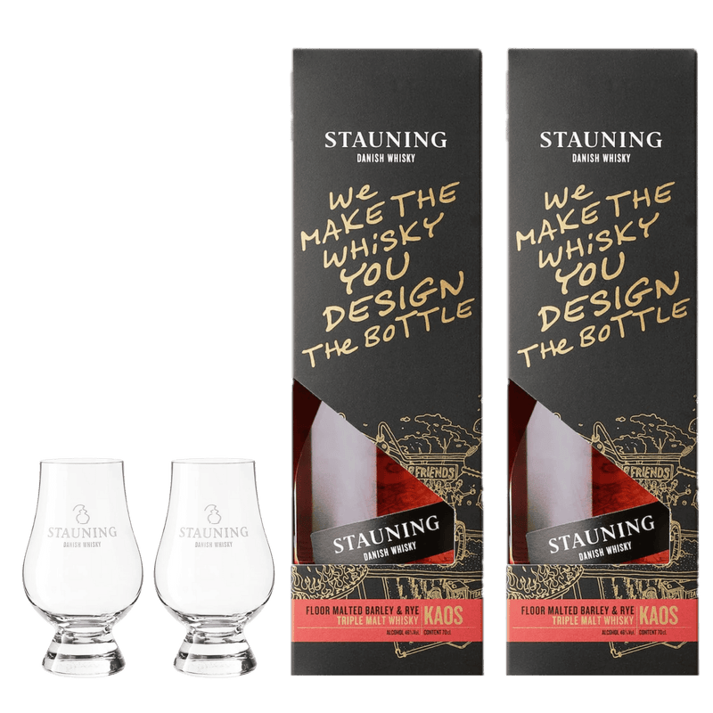 Stauning Kaos Design Edition Sæt – 2 Flasker og 2 Whiskyglas