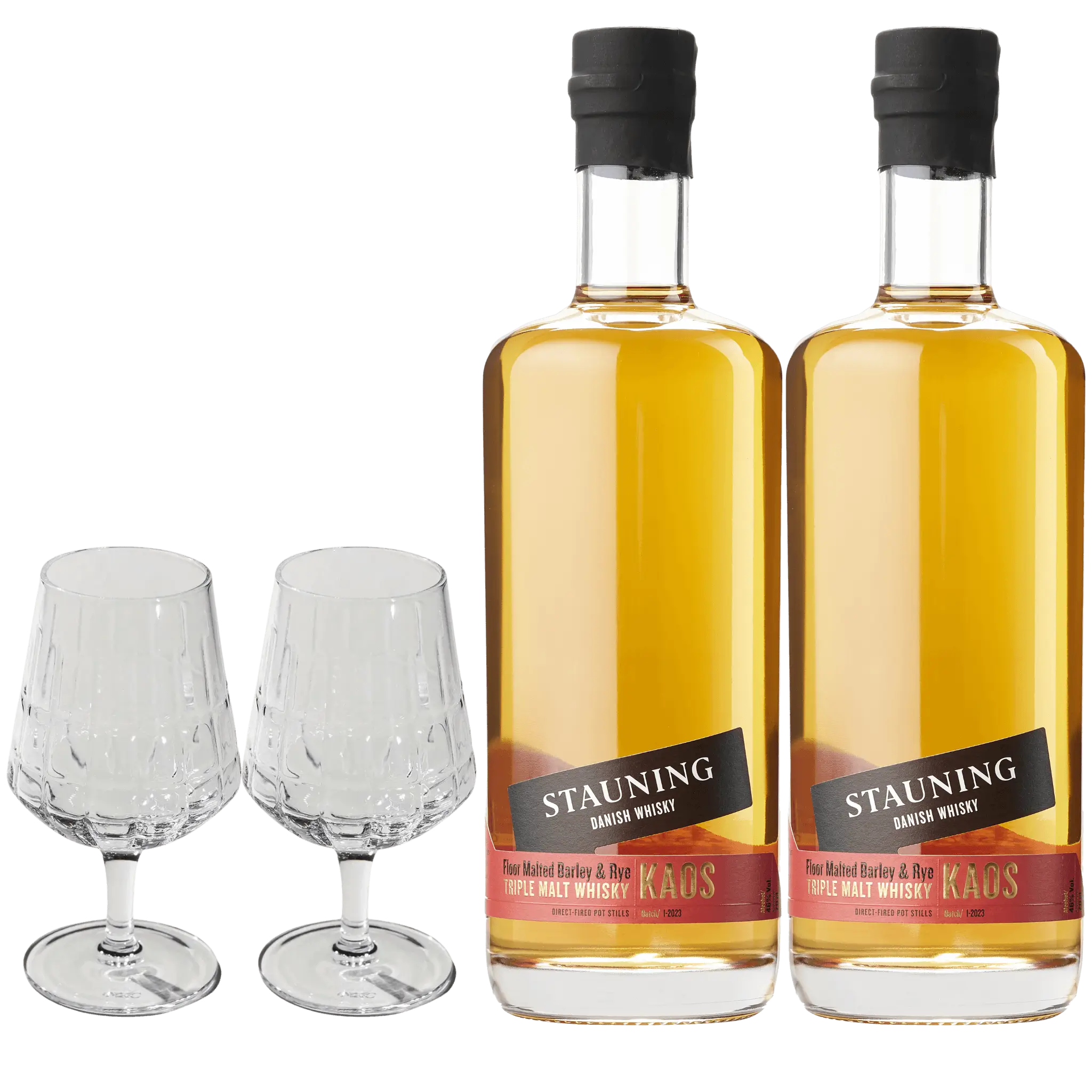 Stauning KAOS Design Edition – 2 Flasker + 2 The Bullet Whiskyglas