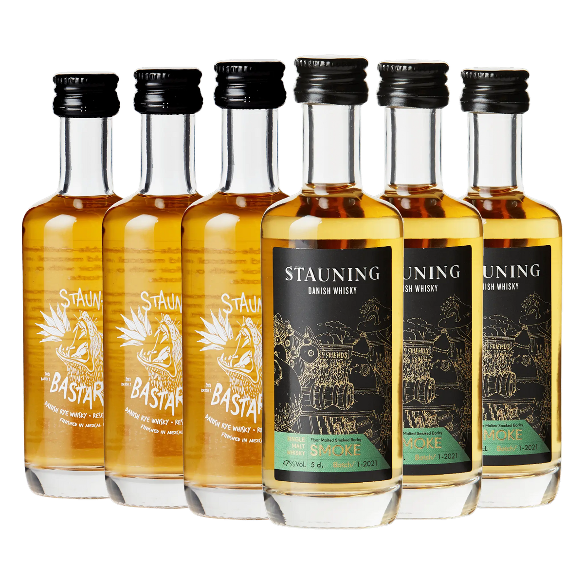 3 fl. Stauning Smoke + 3 fl. Stauning Bastard Smageflasker (5 cl.)