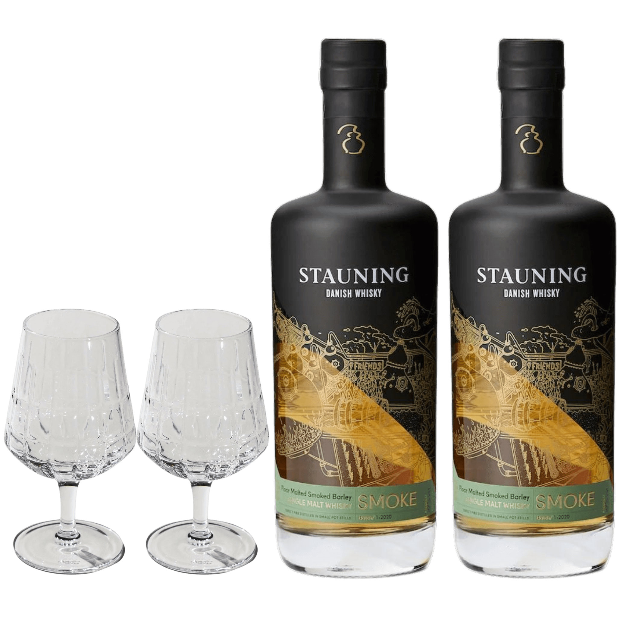 2 Flasker Stauning Smoke + 2 The Bullet Whiskyglas fra The Mancave