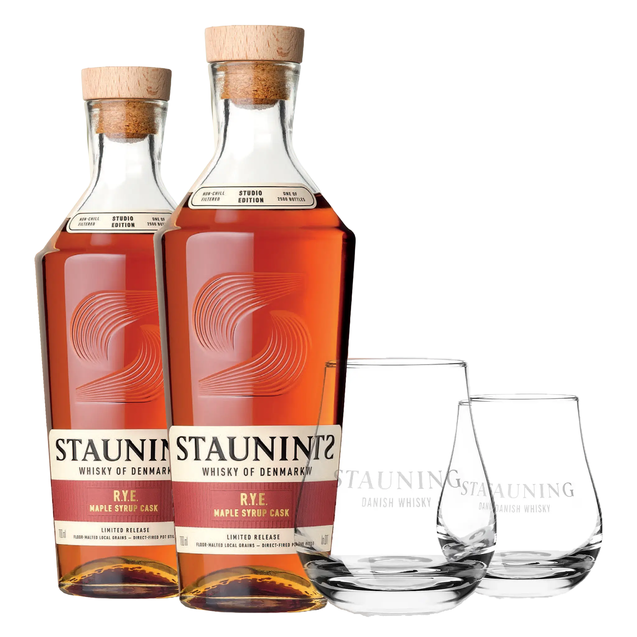 2 fl. Stauning R.Y.E. Maple Sirup Cask + 2 stk. GRATIS Stauning Whiskyglas