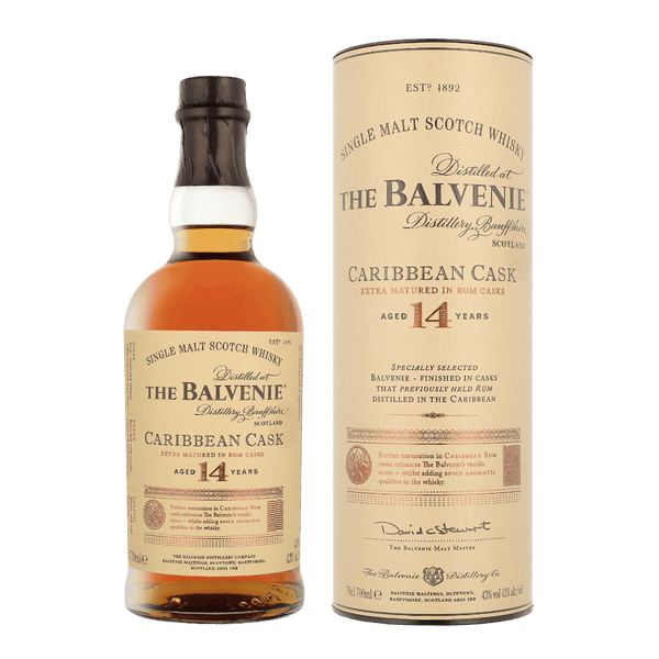 Balvenie 14 Caribbean Cask Single Malt Whisky 43% - Flaske og Boks