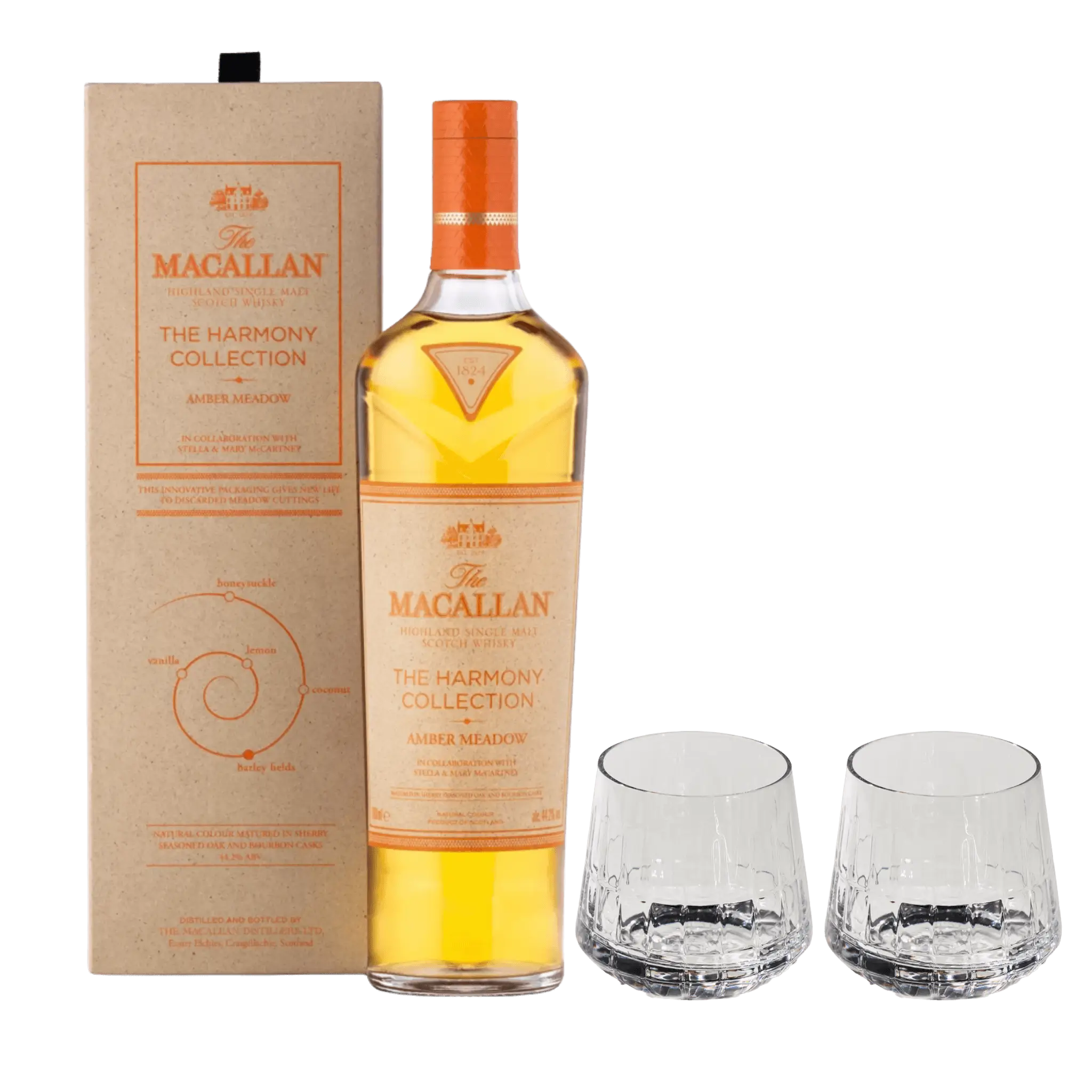 The Macallan Amber Meadow og 2 stk The Bear Whisky Glass 
